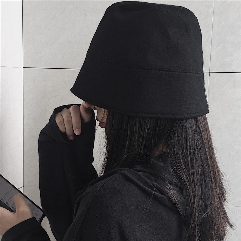 Topi Bucket / Fisherman Gaya Harajuku Warna Polos Untuk Pria / Wanita