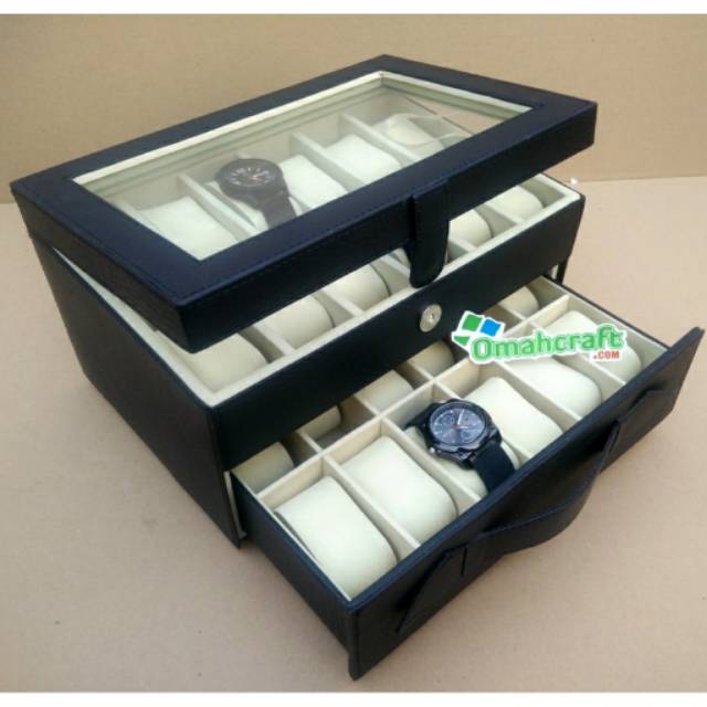 BLACK CREM - Box Jam Tanganisi 24 atau Kotak Tempat Jam Tangan Isi 24 Watch Case Organizer