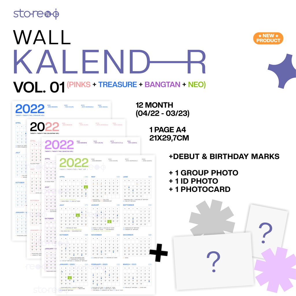 Aesthetic Wall Calendar Vol.01 (Blackpink, BTS, Treasure, NCT ㅡ dari Stori (by.re))
