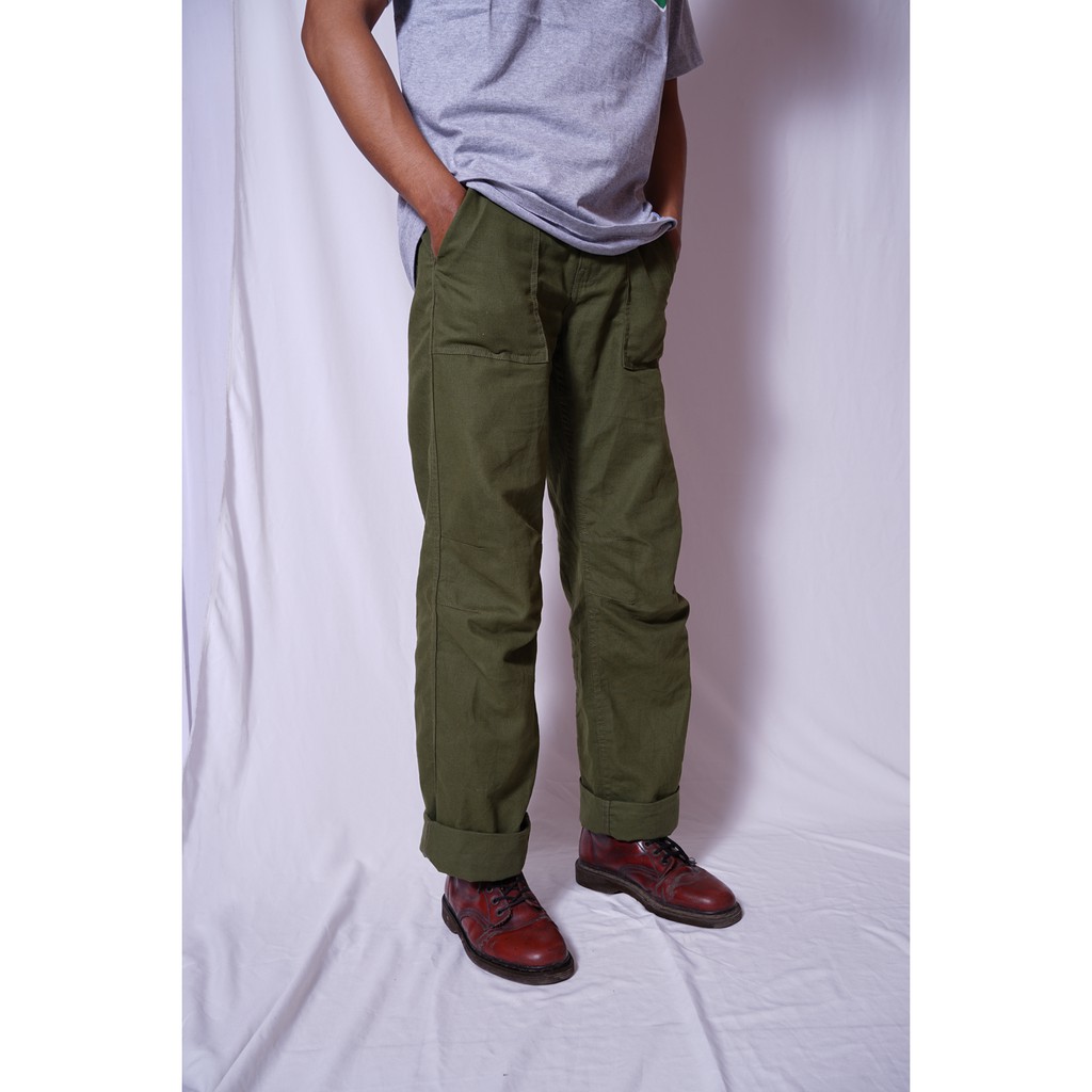 FELICE Jeans FATIGUE Pants - Celana Canvas Warna Green Millitary Pria