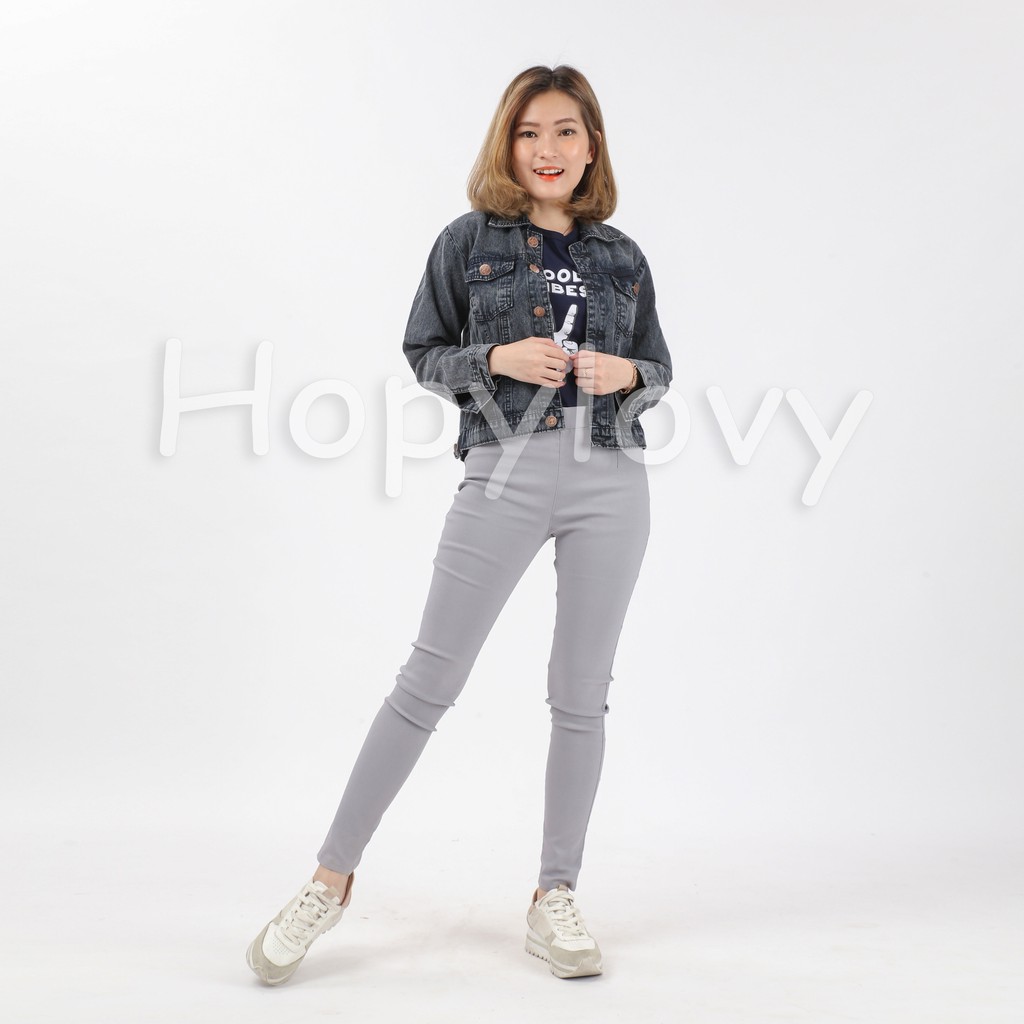 HOPYLOVY - Jaket Jeans Wanita Basic Snow Black Anastasia