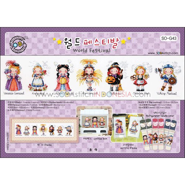 Paket DIY Craft Sulam Kristik Strimin Cross Stitch Sodastitch SO-G43 - World Festival Girl Negara