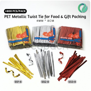 

PET Metalic Twist Tie Kawat Ikat Dekorasi Plastik Roti Permen 4MM 8CM - SS-8