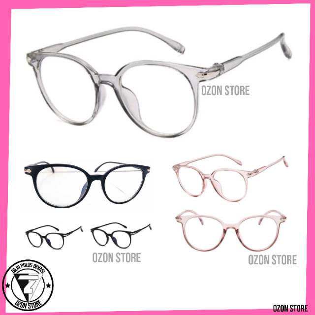 Kacamata Lensa Transparan Fashion Wanita Pria Frame Sunglasess Anti Radiasi Bingkai Optik - Pink
