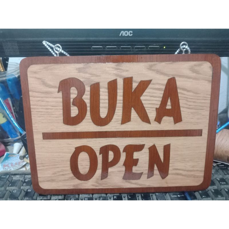 Papan tanda sign buka tutup open close kayu