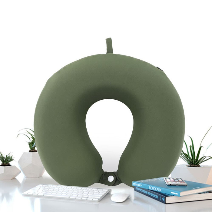 GROSIR MURAH MINISO BANTAL LEHER NECK PILLOW TRAVEL MOBIL LEMBUT BUSA MEMORI SEJU HIJAU