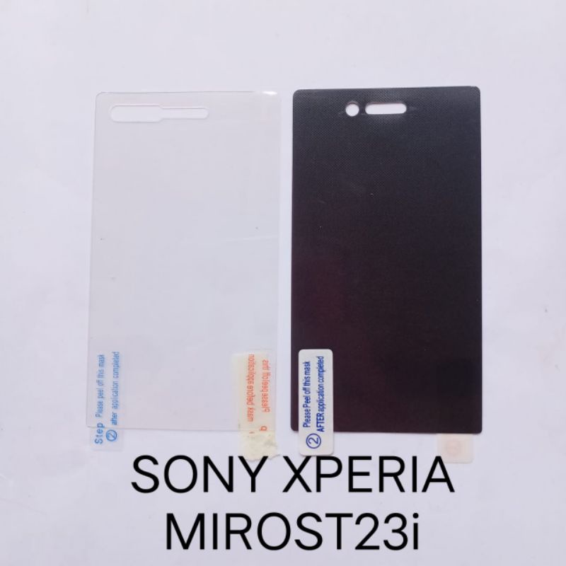 Anti Gores Sony Xperia Miro ST23i . Neo L MT25i . S LT26i . Tipo ST21i . U ST25i . Z C6602 C6603 . C3 D2533 . E / E dual C1505 . Go ST27i . J ST26i . ARC LT15i anti bening anti glare anti spy screen guard screen protector pelindung layar