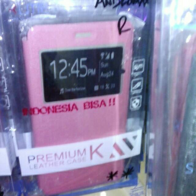 Leather case flip cover view andromax r