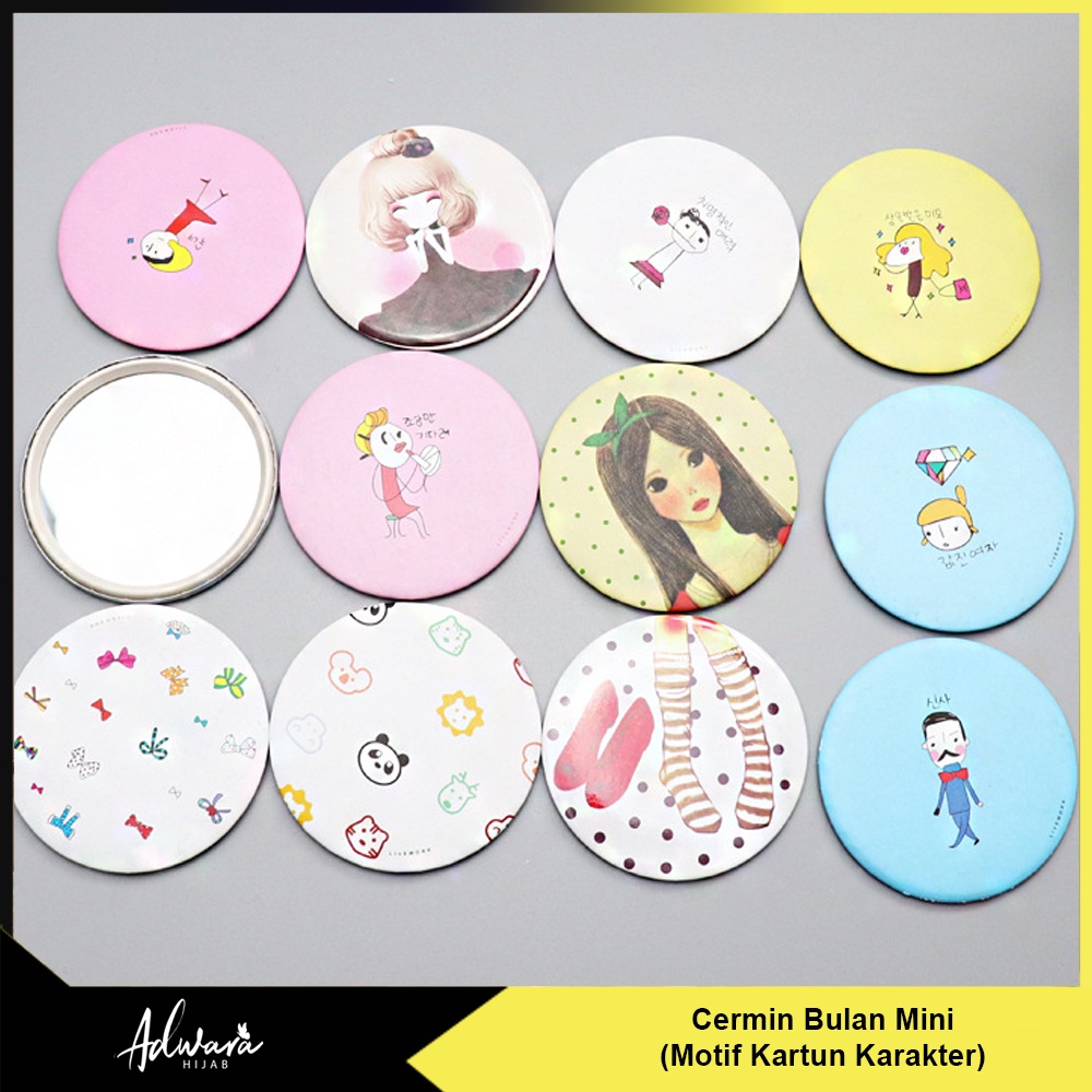 Kaca Cermin Bulat Mini Motif Karakter / Cermin Kecil Make Up Travel