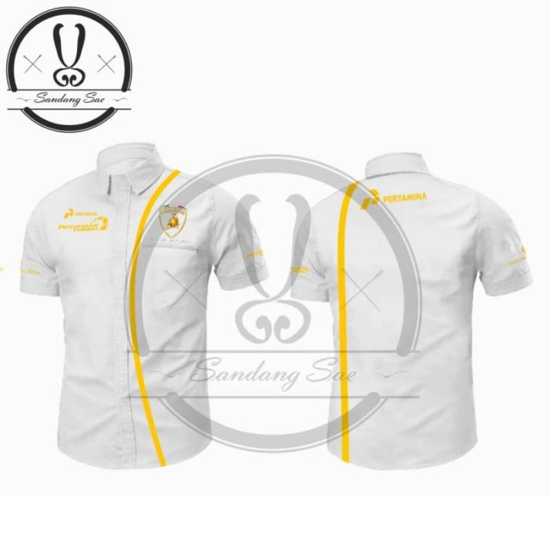 baju promosi pertamina pertamax turbo white lengan pendek
