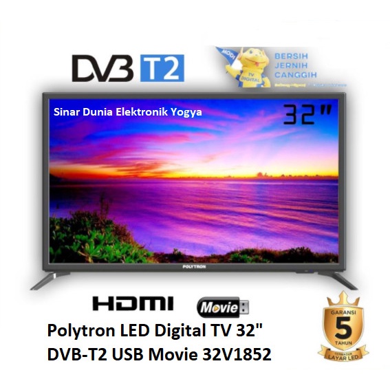 Polytron LED Digital TV 32" DVB-T2 USB Movie PLD 32V1852 HDMI LED TV