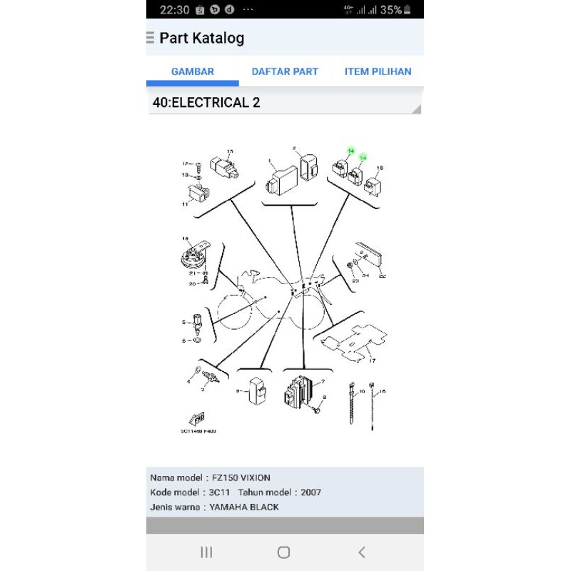 Relay Starter Assy Yamaha Vixion Lama-Vixion New-MX King-MX Lama-Scorpio Asli 3C1-H1950-00-1