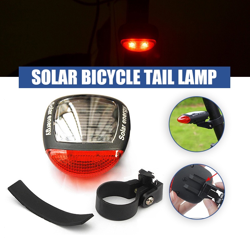 Bike Light Solar Powered 2 LED Rear Flashing Tail Light for Bicycle Safety Cycling Lamp