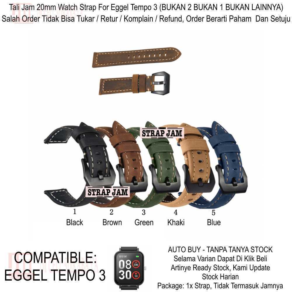 Crazy Horse Watch Strap Eggel Tempo 3 Kotak - Tali Jam Tangan 20mm Leather Kulit Black Buckle