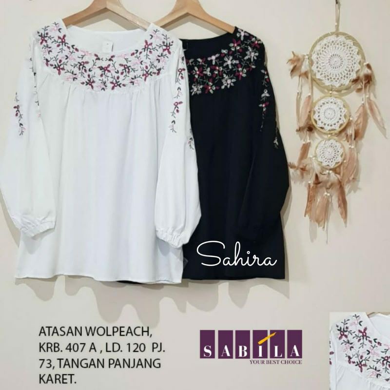 Blouse hitam dan putih wolvis bordir bunga LD 120 jumbo xxl