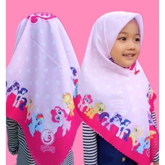 VOAL PRINTING ANAK MOTIF LITTLEPONY POLKA PINK / HIJAB ANAK LUCU / JILBAB ANAK KARAKTER