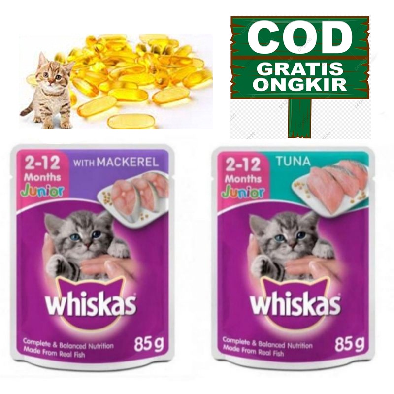 Makanan Basah Kucing Whiskas Junior Pouch 85 gr Free Vitamin - Cat Wet Food Sachet