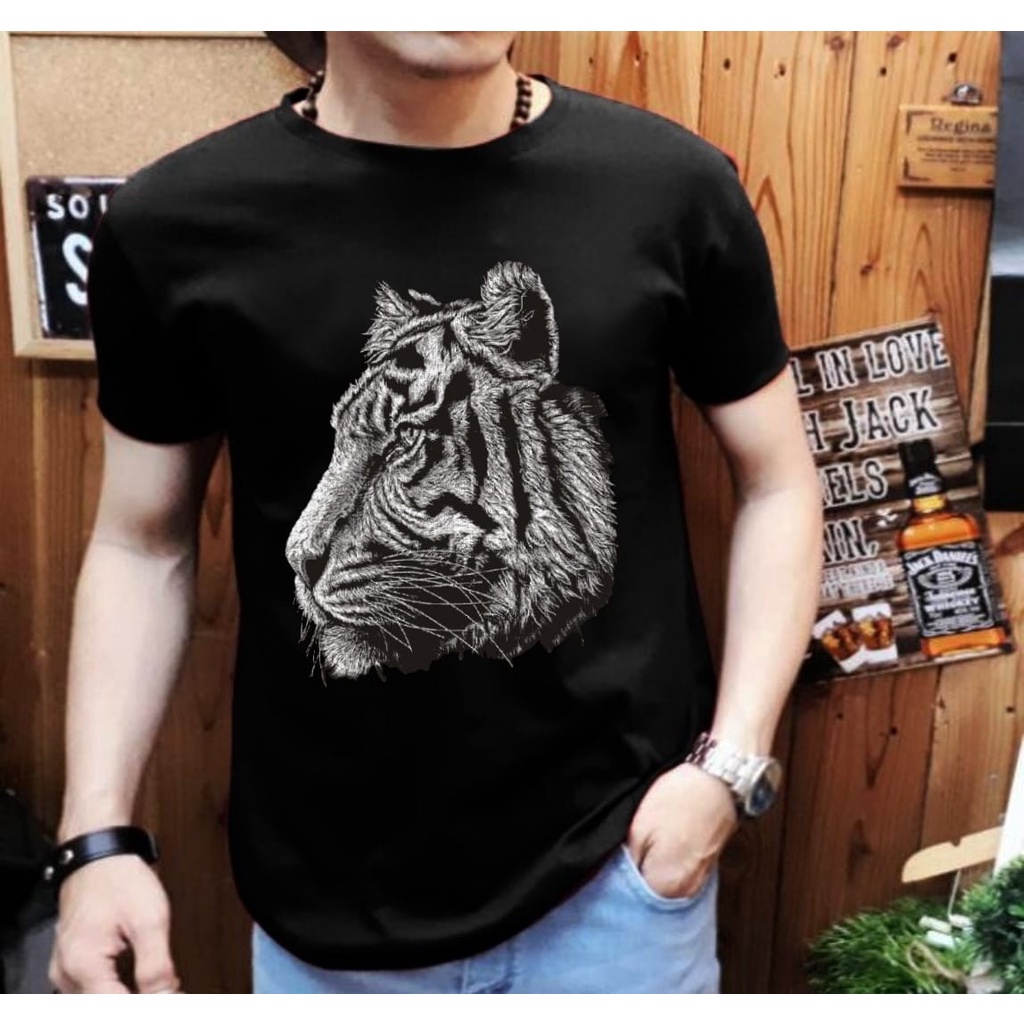 Kaos Distro Pria Lengan Pendek Motif Macan Positif MC-12 / Shalch Trendy