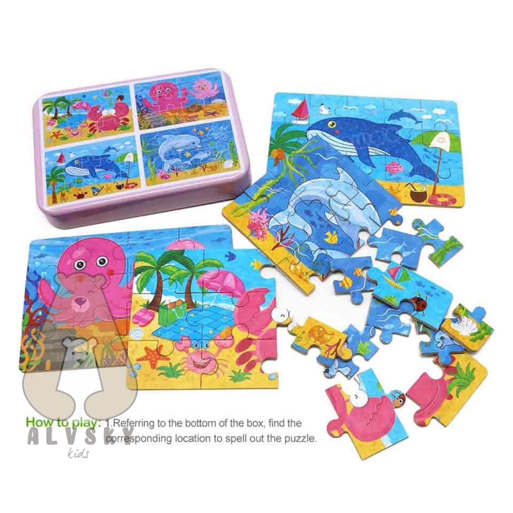 PUZZLE JIGSAW KAYU KALENG MIX 4 IN 1 / PUZZLE KAYU 4 IN 1