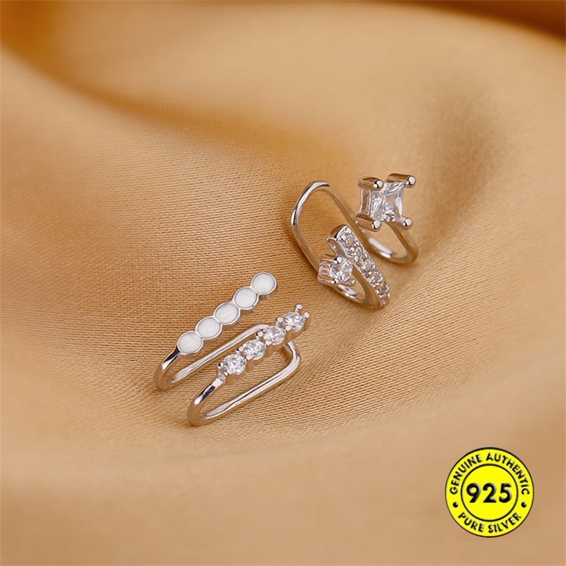 Anting Klip Tanpa Tindik Aksen Berlian Bahan S925 Silver Untuk Wanita