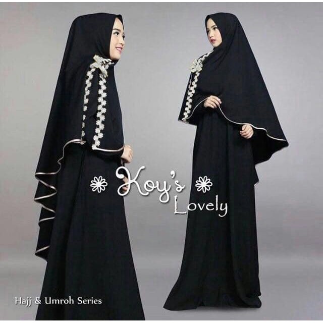 (Promo) Set Syari Putih Polos MAXMARA [LOVELY SYARI BLACK NI] gamis muslim wanita jersey hitam