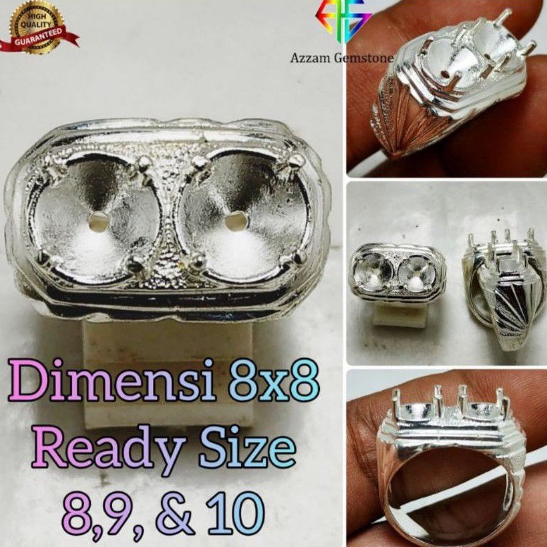 Cincin Ring Emban 2 Mata Batu Permata Alpaka Super no Stainless Titanium Monel Coin