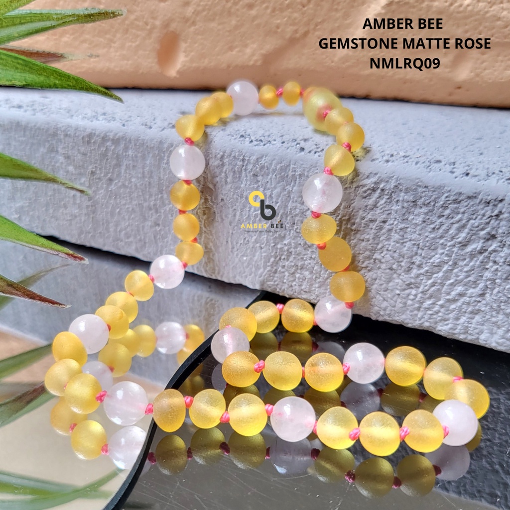 Kalung Amber Anak Premium Matte Gemstone Lime Rose Quartz NMLRQ09 By Amber Bee