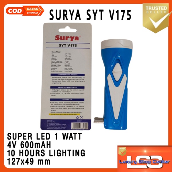 Senter LED mini lampu Emergency rechargeable merk Surya SYT-V175 PORTABLE