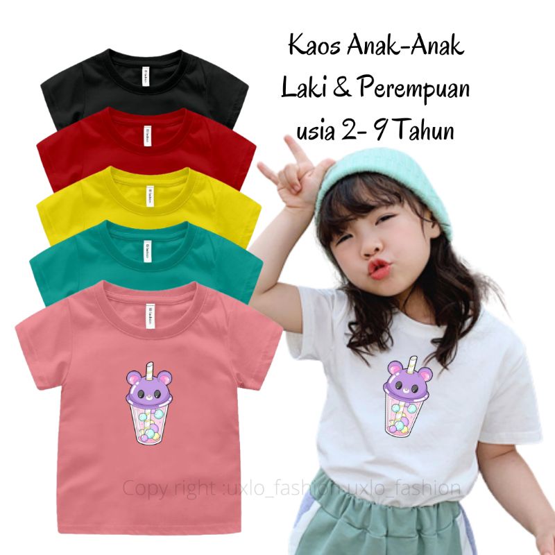 Baju Kaos Atasan Anak Perempuan Lengan Pendek Umur 2 sampai 9 Tahun Motif Boba Cute Uxlo Fashion