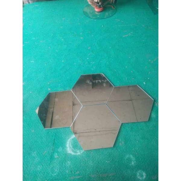 TIPE BESAR KACA HEXAGONAL STICKER 3D daya pantul 98% DEKORASI HIASAN DINDING STIKER KACA CERMIN