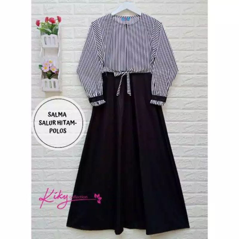 Gamis Katun Jepang Premium Ori Cantik Murah Model Salma Polos Salur M L