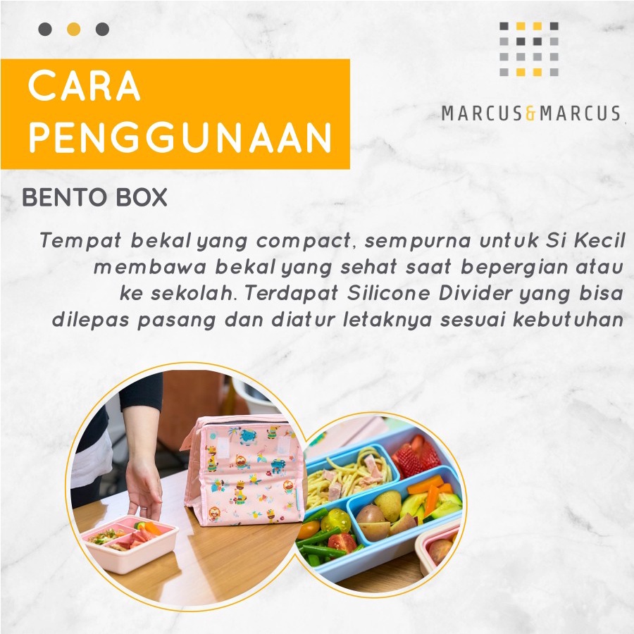 Marcus&amp;Marcus Bento Box - Lunch Box Kotak Bekel Anak Anti Tumpah Microwave Safe - Marcus &amp; Marcus