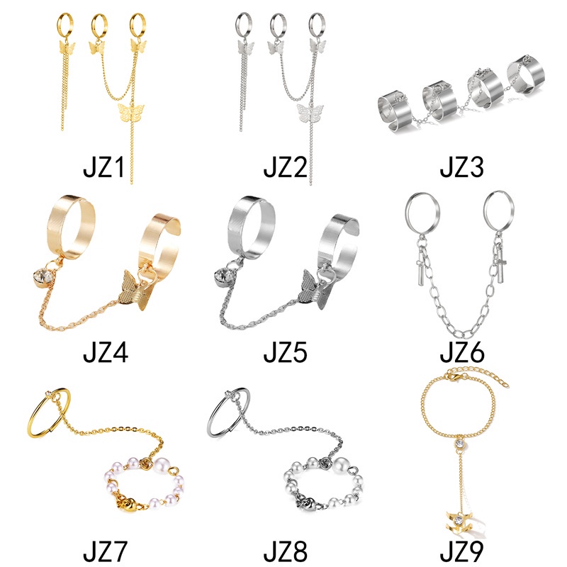 Fancyqube Cincin Model Terbuka Desain Kupu-Kupu Rantai Panjang Bahan Alloy Dapat Disesuaikan Untuk Wanita