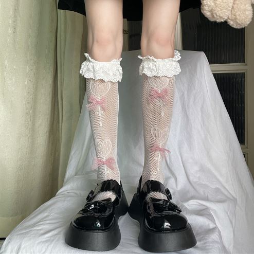 LS-07 Kaos Kaki RENDA LOVE PITA  Cosplay Lolita Japan Jepang Cute Socks Selutut Overknee