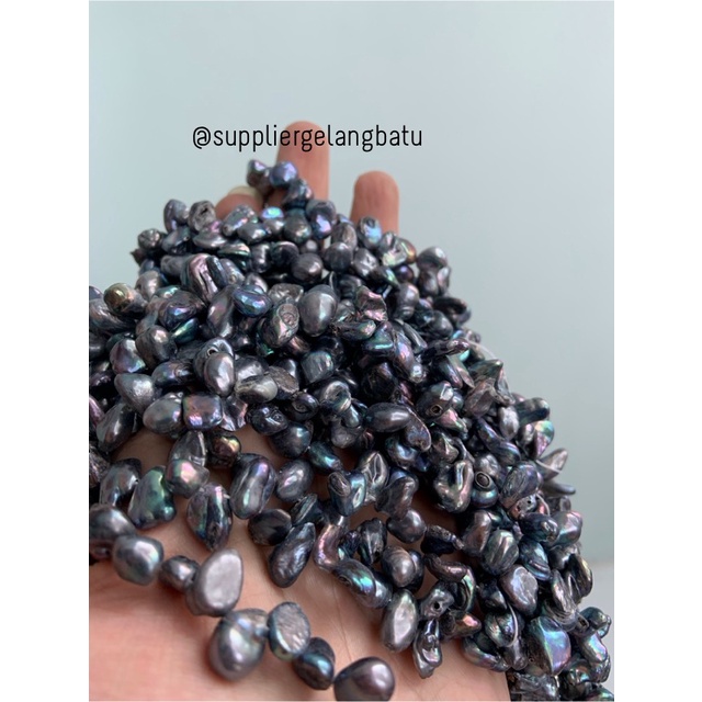 kerikil Mutiara Air Tawar KESHI BLACK tetes OVAL fresh water pearl