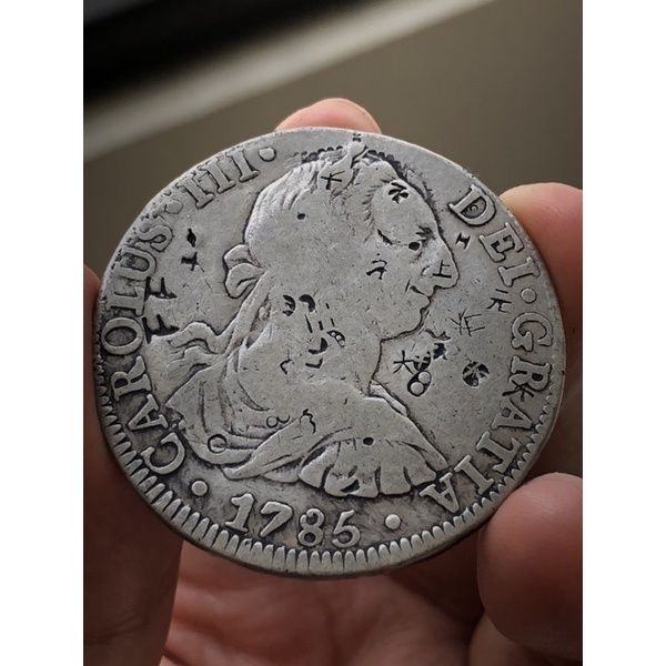 Koin perak silver 8 reales mexico hispan spanyol 1785 raja carolus iii 3