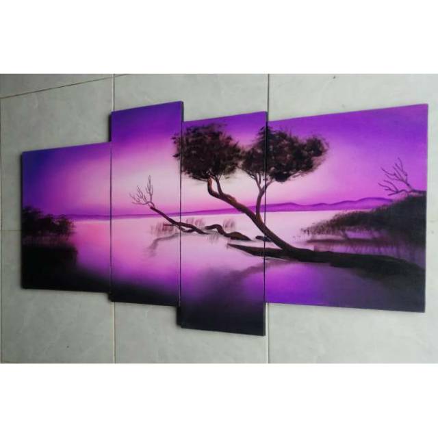 Lukisan pemandangan siluet pantai ungu