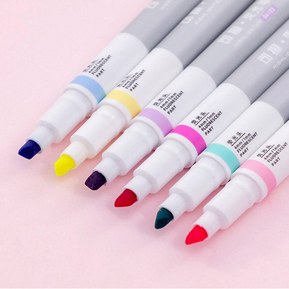 R-flower 6PCS/Set Stabilo Pen Set Good-looking Permen Warna Graffiti Dihapus Stabilo Alat Tulis Pena Warna Kepala Ganda