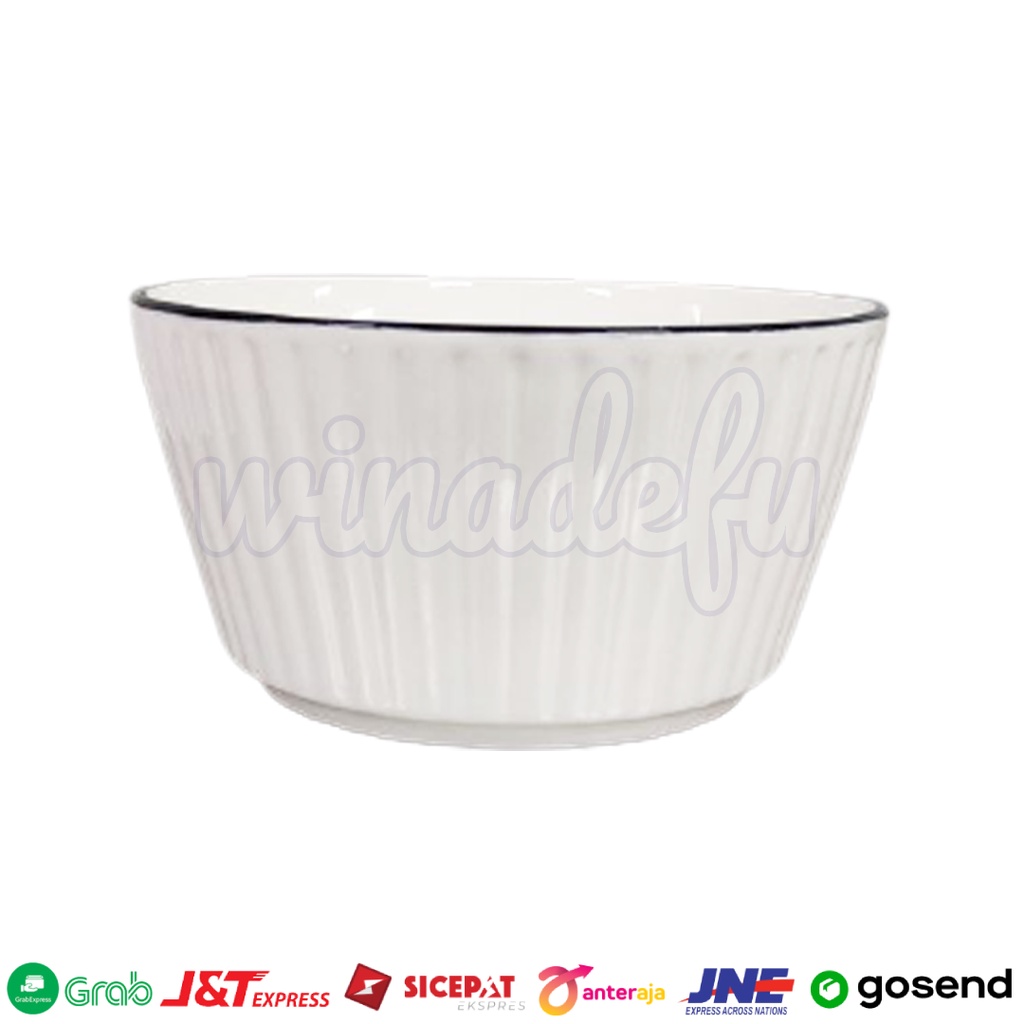 MANGKOK KERAMIK 4.5" & 5" MOTIF POPCORN GARIS PUTIH LIS HITAM