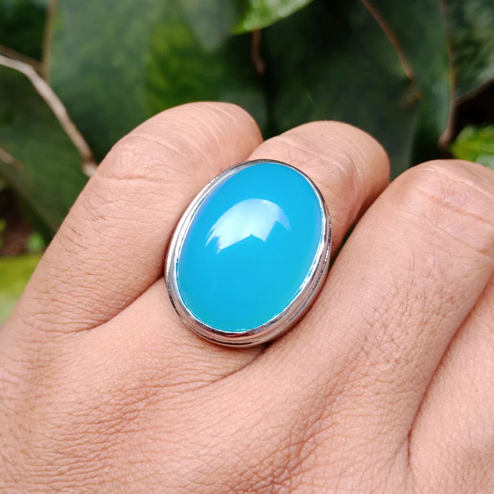 Cincin Batu Spirtus Biru Langit Jumbo Dengan Ring Tanam Anti Luntur Lebih Simpel Dan Keren