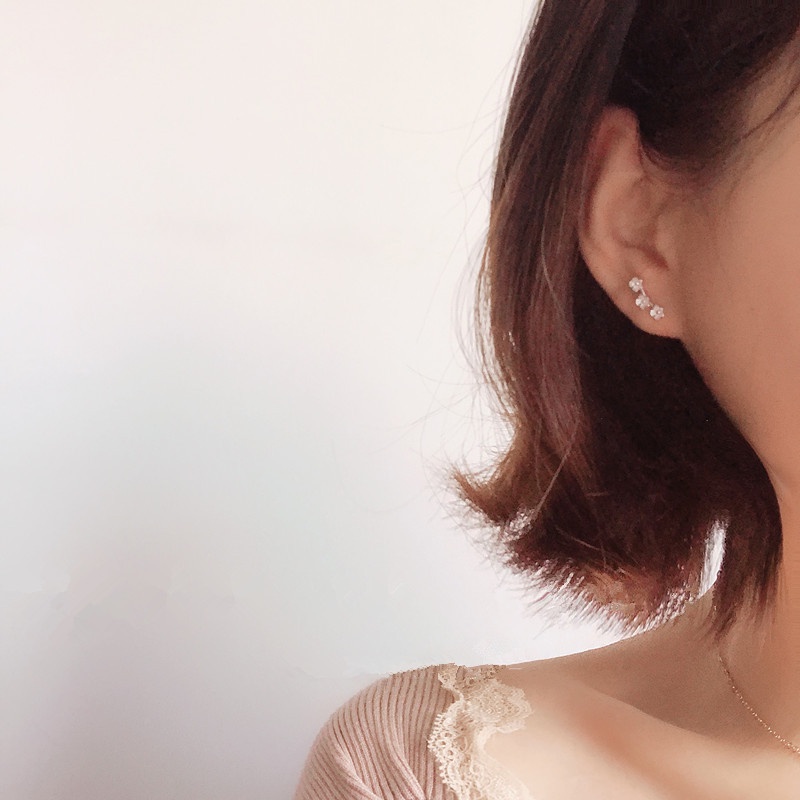 We Flower S925 Silver Sweet Three-flower Sakura Floral Stud Earrings for Girls Korean Ear Jewelry