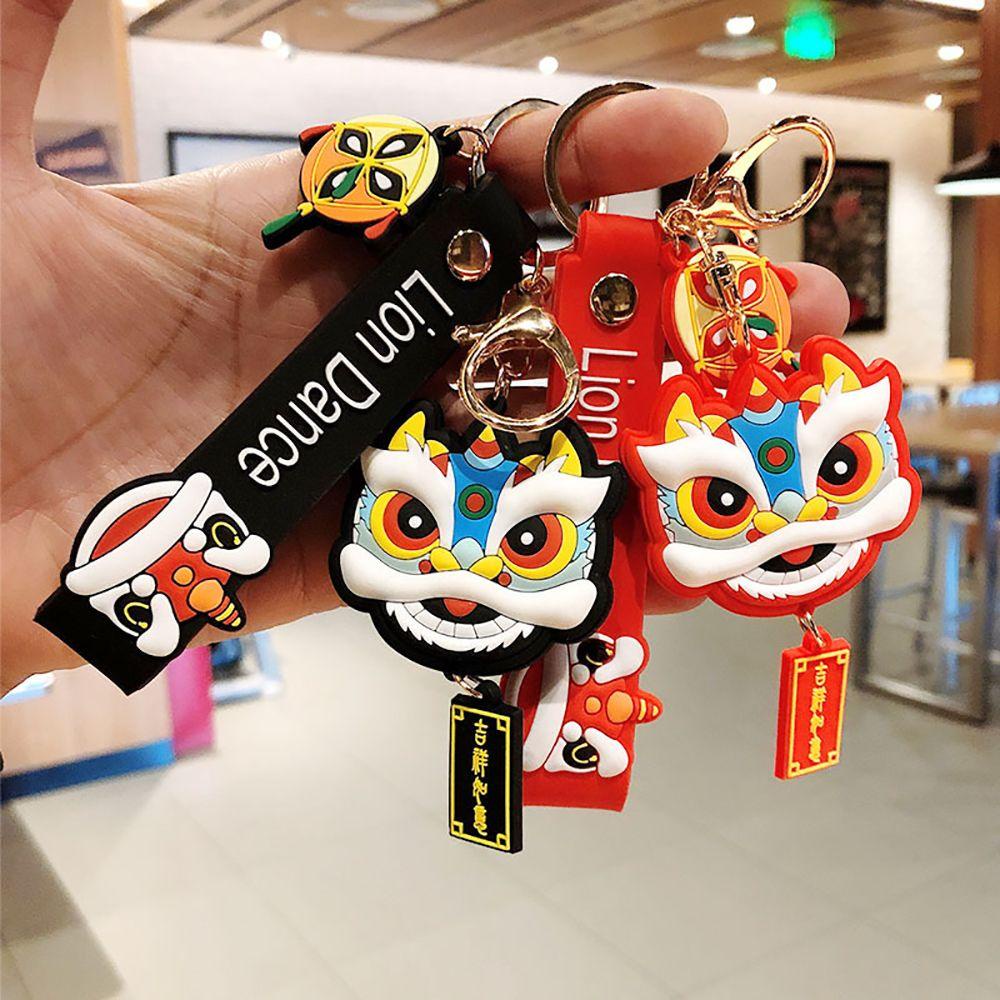 QUINTON Gantungan Kunci Lion Dance Lucu Female|Hadiah Tahun Gantungan Kunci Mobil Key Buckle Alloy Key Lanyard