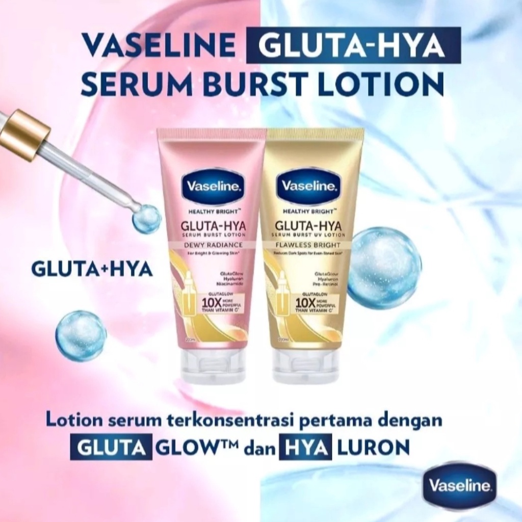 VASELINE Healthy Bright Gluta Hyaluron Niacinamide Serum UV (Lotion Flawless Bright, Dewy Radiance, Overnight Radiance Repair) 200 - 300 ml