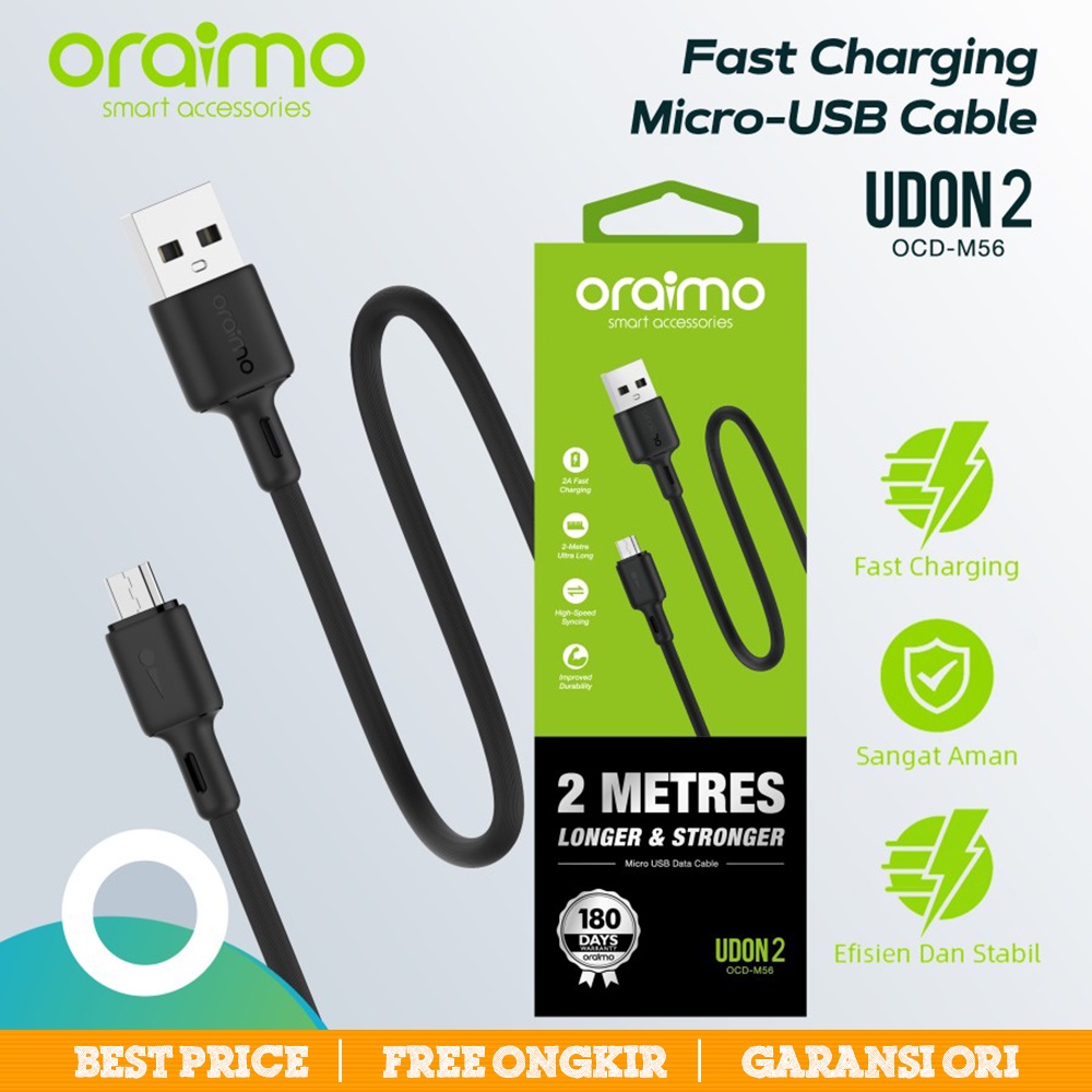 Oraimo Kabel Data Micro USB 2 Meter | Android Fast Charging OCD-M56