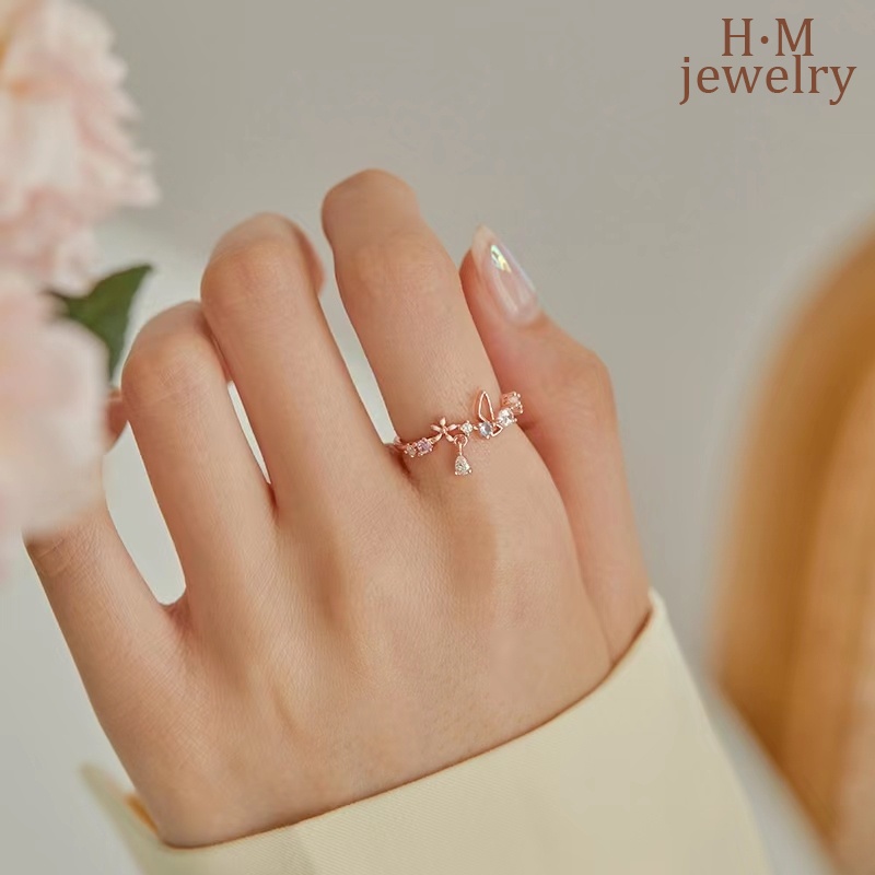 Cincin Model Terbuka Adjustable Desain Bunga Untuk Wanita