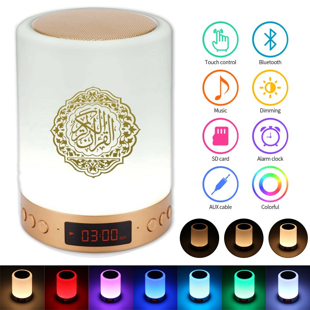 Triple W Bluetooth Speaker Quran Cube LED 30 Juz Murottal+Jam Digital