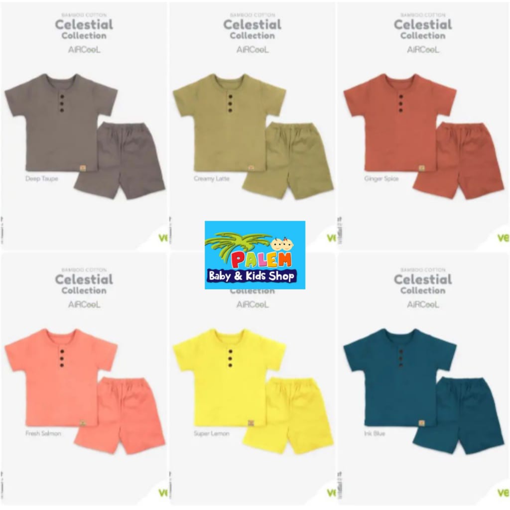 1pcs Velvet Junior Piyama Bamboo Cotton Baju Pendek Kancing Dada + Celana Pendek Celestial Series.