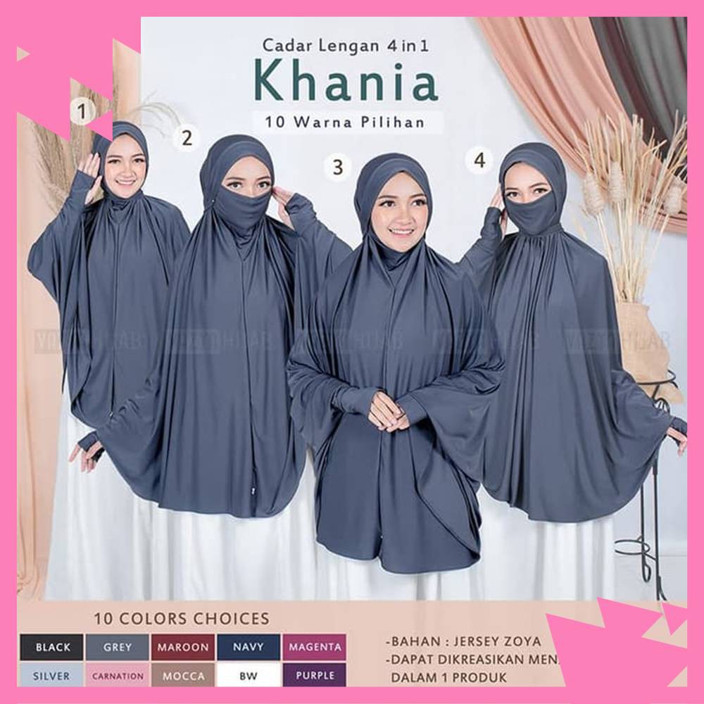 Khimar Syari Cadar Jilbab Masker Instant Berlengan Khania 4in1 Jersey Zoya