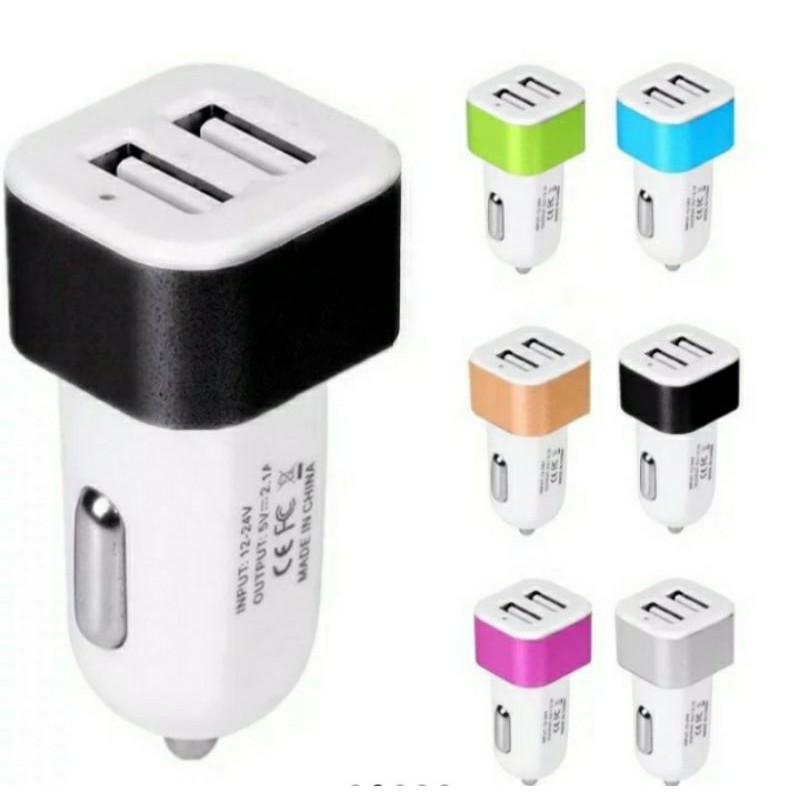 Adapter Colokan casan USB 2in1 Mobil Cas Car Charger Hp Android Iphone - Hitam
