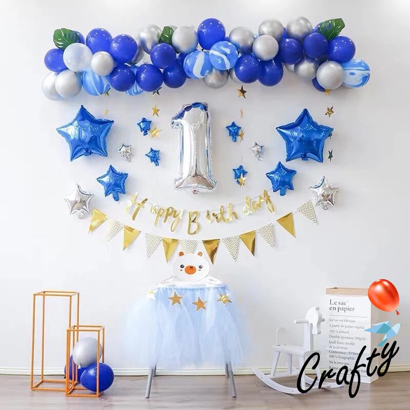 [PAKET] Kids BIRTHDAY Set GOLD LATIN BLUE SILVER Dekorasi Backdrop Ulangtahun Anak